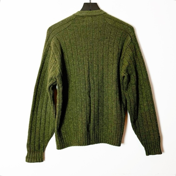 Vintage 1960s Van Heusen 100% Imported Shetland Wool Cardigan Green Size Medium - Picture 5 of 12